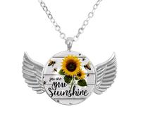 Luoweisi Angel Wings Necklace with You Are My Sunshine Sunflowers, Zinc Alloy Pendant Jewelry Gifts for Men Women