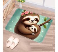 Luoweisi Baby Mom Sloth Door Mat 50 x 80 cm, Non-Slip Machine Washable Entryway Rug, Dog Door Mat, Super Absorbent Entry Rug for Front Door, Back Door, Kitchen, Bathroom