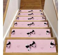 Luoweisi Black and Pink Pink Bows Stair Treads for Wooden Steps, 15 Pack 30"x8" Non-Slip Indoor Stair Runner Stair Rugs Mats Covers for Dogs, Kids, Elder with Reusable Adhesive