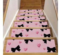 Luoweisi Black Bows Hearts Stair Treads for Wooden Steps, 15 Pack 30"x8" Non-Slip Indoor Stair Runner Stair Rugs Mats Covers for Dogs, Kids, Elder with Reusable Adhesive