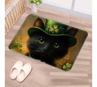Luoweisi Black Cat Clover Door Mat 50 x 80 cm, Non-Slip Machine Washable Entryway Rug, Dog Door Mat, Super Absorbent Entry Rug for Front Door, Back Door, Kitchen, Bathroom