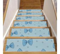 Luoweisi Blue Bows Stair Treads for Wooden Steps, 15 Pack 30"x8" Non-Slip Indoor Stair Runner Stair Rugs Mats Covers for Dogs, Kids, Elder with Reusable Adhesive