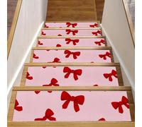 Luoweisi Bows Cherries Stair Treads for Wooden Steps, 15 Pack 30"x8" Non-Slip Indoor Stair Runner Stair Rugs Mats Covers for Dogs, Kids, Elder with Reusable Adhesive