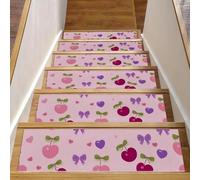 Luoweisi Bows Cherries Stair Treads for Wooden Steps, 15 Pack 30"x8" Non-Slip Indoor Stair Runner Stair Rugs Mats Covers for Dogs, Kids, Elder with Reusable Adhesive
