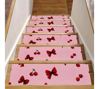 Luoweisi Bows Cherries Stair Treads for Wooden Steps, 15 Pack 30"x8" Non-Slip Indoor Stair Runner Stair Rugs Mats Covers for Dogs, Kids, Elder with Reusable Adhesive