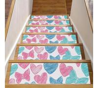 Luoweisi Bows Heart Stair Treads for Wooden Steps, 15 Pack 30"x8" Non-Slip Indoor Stair Runner Stair Rugs Mats Covers for Dogs, Kids, Elder with Reusable Adhesive