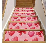 Luoweisi Bows Hearts Stair Treads for Wooden Steps, 15 Pack 30"x8" Non-Slip Indoor Stair Runner Stair Rugs Mats Covers for Dogs, Kids, Elder with Reusable Adhesive