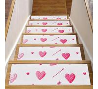 Luoweisi Bows Hearts Stair Treads for Wooden Steps, 15 Pack 30"x8" Non-Slip Indoor Stair Runner Stair Rugs Mats Covers for Dogs, Kids, Elder with Reusable Adhesive