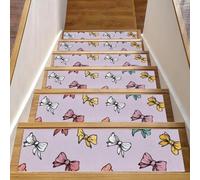 Luoweisi Bows Pattern Stair Treads for Wooden Steps, 15 Pack 30"x8" Non-Slip Indoor Stair Runner Stair Rugs Mats Covers for Dogs, Kids, Elder with Reusable Adhesive