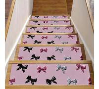 Luoweisi Bows Pattern Stair Treads for Wooden Steps, 15 Pack 30"x8" Non-Slip Indoor Stair Runner Stair Rugs Mats Covers for Dogs, Kids, Elder with Reusable Adhesive
