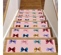 Luoweisi Colorful Bows Stair Treads for Wooden Steps, 15 Pack 30"x8" Non-Slip Indoor Stair Runner Stair Rugs Mats Covers for Dogs, Kids, Elder with Reusable Adhesive