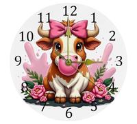 Luoweisi Cow with Pink Bow Wall Clock 9.8 Inch Silent Non-Ticking Battery Operated Decorative Clock for Living Room Bedroom Kitchen