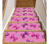 Luoweisi Cute Bows Pattern Stair Treads for Wooden Steps, 15 Pack 30"x8" Non-Slip Indoor Stair Runner Stair Rugs Mats Covers for Dogs, Kids, Elder with Reusable Adhesive