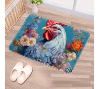 Luoweisi Door Mats Outdoor Indoor 90 x 60 cm, High Absorbent Non Slip Floor Mat Welcome Entrance Doormats Machine Washable Low Profile Doormat (Chicken Flowers)