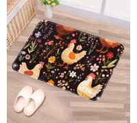 Luoweisi Door Mats Outdoor Indoor 90 x 60 cm, High Absorbent Non Slip Floor Mat Welcome Entrance Doormats Machine Washable Low Profile Doormat (Chicken Flower)