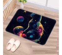 Luoweisi Door Mats Outdoor Indoor 90 x 60 cm, High Absorbent Non Slip Floor Mat Welcome Entrance Doormats Machine Washable Low Profile Doormat (Space Cat Planet)
