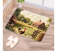 Luoweisi Door Mats Outdoor Indoor 90 x 60 cm, High Absorbent Non Slip Floor Mat Welcome Entrance Doormats Machine Washable Low Profile Doormat (Rooster Chicken Farm)