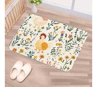 Luoweisi Door Mats Outdoor Indoor 90 x 60 cm, High Absorbent Non Slip Floor Mat Welcome Entrance Doormats Machine Washable Low Profile Doormat (Chicken Floral)
