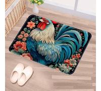 Luoweisi Door Mats Outdoor Indoor 90 x 60 cm, High Absorbent Non Slip Floor Mat Welcome Entrance Doormats Machine Washable Low Profile Doormat (Chicken and Flower)