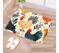 Luoweisi Door Mats Outdoor Indoor 90 x 60 cm, High Absorbent Non Slip Floor Mat Welcome Entrance Doormats Machine Washable Low Profile Doormat (Chicken Floral)