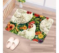 Luoweisi Door Mats Outdoor Indoor 90 x 60 cm, High Absorbent Non Slip Floor Mat Welcome Entrance Doormats Machine Washable Low Profile Doormat (Flower Chicken)
