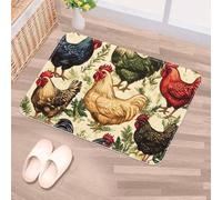Luoweisi Door Mats Outdoor Indoor 90 x 60 cm, High Absorbent Non Slip Floor Mat Welcome Entrance Doormats Machine Washable Low Profile Doormat (Rooster Hens Chicken)