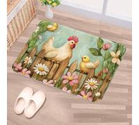 Luoweisi Door Mats Outdoor Indoor 90 x 60 cm, High Absorbent Non Slip Floor Mat Welcome Entrance Doormats Machine Washable Low Profile Doormat (Spring Flowers Chicken Fence)