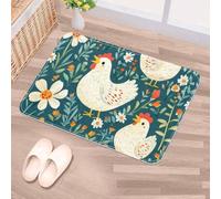 Luoweisi Door Mats Outdoor Indoor 90 x 60 cm, High Absorbent Non Slip Floor Mat Welcome Entrance Doormats Machine Washable Low Profile Doormat (Chicken Wildflowers)