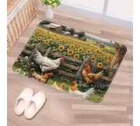 Luoweisi Door Mats Outdoor Indoor 90 x 60 cm, High Absorbent Non Slip Floor Mat Welcome Entrance Doormats Machine Washable Low Profile Doormat (Sunflower Chicken Fence)