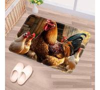 Luoweisi Door Mats Outdoor Indoor 90 x 60 cm, High Absorbent Non Slip Floor Mat Welcome Entrance Doormats Machine Washable Low Profile Doormat (Framhouse Chicken Rooster)