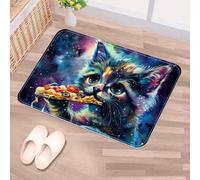 Luoweisi Galaxy Cat Eat Pizza Door Mat 50 x 80 cm, Non-Slip Machine Washable Entryway Rug, Dog Door Mat, Super Absorbent Entry Rug for Front Door, Back Door, Kitchen, Bathroom