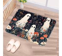Luoweisi Ghosts Daisy Flower Door Mat 50 x 80 cm, Non-Slip Machine Washable Entryway Rug, Dog Door Mat, Super Absorbent Entry Rug for Front Door, Back Door, Kitchen, Bathroom