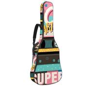 Luoweisi Guitar Bag Full Size, 39 40 41inch Acoustic Classical Guitar Gig Bag 10mm Thick Padded, 90'S Music Mix Retro Guitar Case Waterproof with Pocket Adjustable Shoulder Strap, Shockproof