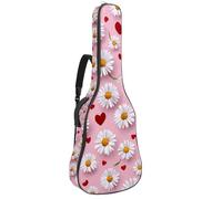 Luoweisi Guitar Bag Full Size, 39 40 41inch Acoustic Classical Guitar Gig Bag 10mm Thick Padded, Daisies Love Hearts Guitar Case Waterproof with Pocket Adjustable Shoulder Strap, Shockproof