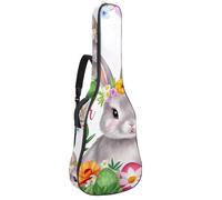 Luoweisi Guitar Bag Full Size, 39 40 41inch Acoustic Classical Guitar Gig Bag 10mm Thick Padded, Happy Easter Rabbit Bunny Floral Guitar Case Waterproof with Pocket Adjustable Shoulder Strap