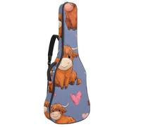 Luoweisi Guitar Bag Full Size, 39 40 41inch Acoustic Classical Guitar Gig Bag 10mm Thick Padded, Highland Cow Love Hearts Guitar Case Waterproof with Pocket Adjustable Shoulder Strap, Shockproof