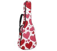 Luoweisi Guitar Bag Full Size, 39 40 41inch Acoustic Classical Guitar Gig Bag 10mm Thick Padded, Pink Red Love Hearts Guitar Case Waterproof with Pocket Adjustable Shoulder Strap, Shockproof