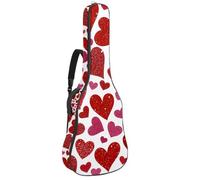 Luoweisi Guitar Bag Full Size, 39 40 41inch Acoustic Classical Guitar Gig Bag 10mm Thick Padded, Pink Red Love Heart Guitar Case Waterproof with Pocket Adjustable Shoulder Strap, Shockproof