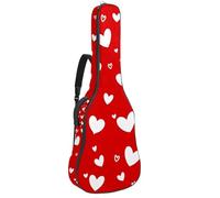 Luoweisi Guitar Bag Full Size, 39 40 41inch Acoustic Classical Guitar Gig Bag 10mm Thick Padded, Red White Love Hearts Guitar Case Waterproof with Pocket Adjustable Shoulder Strap, Shockproof