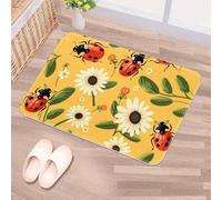 Luoweisi Ladybugs Flower Yellow Door Mat 50 x 80 cm, Non-Slip Machine Washable Entryway Rug, Dog Door Mat, Super Absorbent Entry Rug for Front Door, Back Door, Kitchen, Bathroom