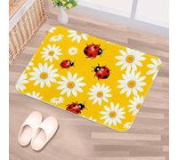 Luoweisi Ladybugs Flowers Yellow Door Mat 50 x 80 cm, Non-Slip Machine Washable Entryway Rug, Dog Door Mat, Super Absorbent Entry Rug for Front Door, Back Door, Kitchen, Bathroom