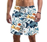 Luoweisi Men's Fish Pattern Swim Trunks Swimming Shorts Board Shorts Quick Dry Surf Beach Shorts with Mesh Lining XXL Multicoloured