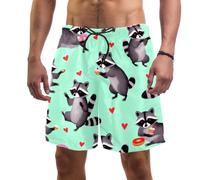 Luoweisi Men's Raccoon Swim Trunks Swimming Shorts Board Shorts Quick Dry Surf Beach Shorts with Mesh Lining M Multicoloured