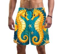 Luoweisi Men's Seahorse Swim Trunks Swimming Shorts Board Shorts Quick Dry Surf Beach Shorts with Mesh Lining XXL Multicoloured