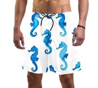 Luoweisi Men's Seahorse Swim Trunks Swimming Shorts Board Shorts Quick Dry Surf Beach Shorts with Mesh Lining XXL Multicoloured