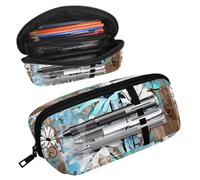 Luoweisi Pencil Case, Large Opening Pencil Pouch, Portable Stationery Organizer Pencil Bag, Office Travel Multifunctional Bag- Rustic Teal Turquoise Daisy