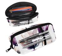 Luoweisi Pencil Case, Large Opening Pencil Pouch, Portable Stationery Organizer Pencil Bag, Office Travel Multifunctional Bag- Purple Tulip Floral