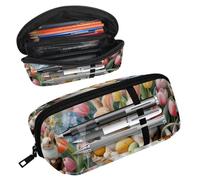 Luoweisi Pencil Case, Large Opening Pencil Pouch, Portable Stationery Organizer Pencil Bag, Office Travel Multifunctional Bag- Easter Rabbit Tulip