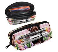Luoweisi Pencil Case, Large Opening Pencil Pouch, Portable Stationery Organizer Pencil Bag, Office Travel Multifunctional Bag- Easter Dog Tulip