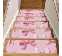 Luoweisi Pink Bows Pattern Stair Treads for Wooden Steps, 15 Pack 30"x8" Non-Slip Indoor Stair Runner Stair Rugs Mats Covers for Dogs, Kids, Elder with Reusable Adhesive